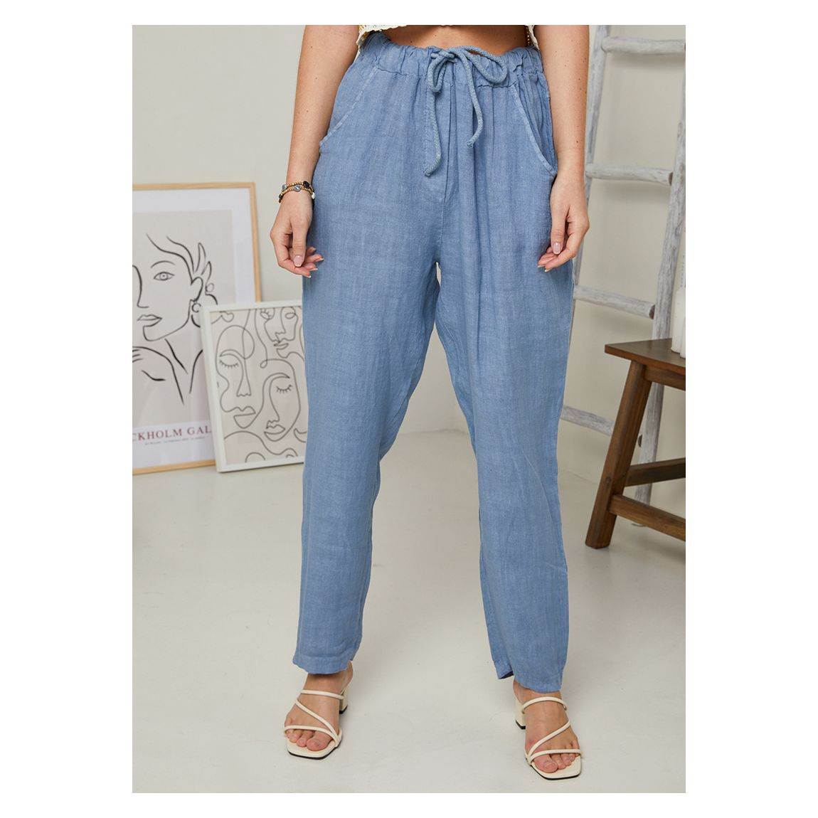 Blue Straight Leg Linen Trouser main product photo