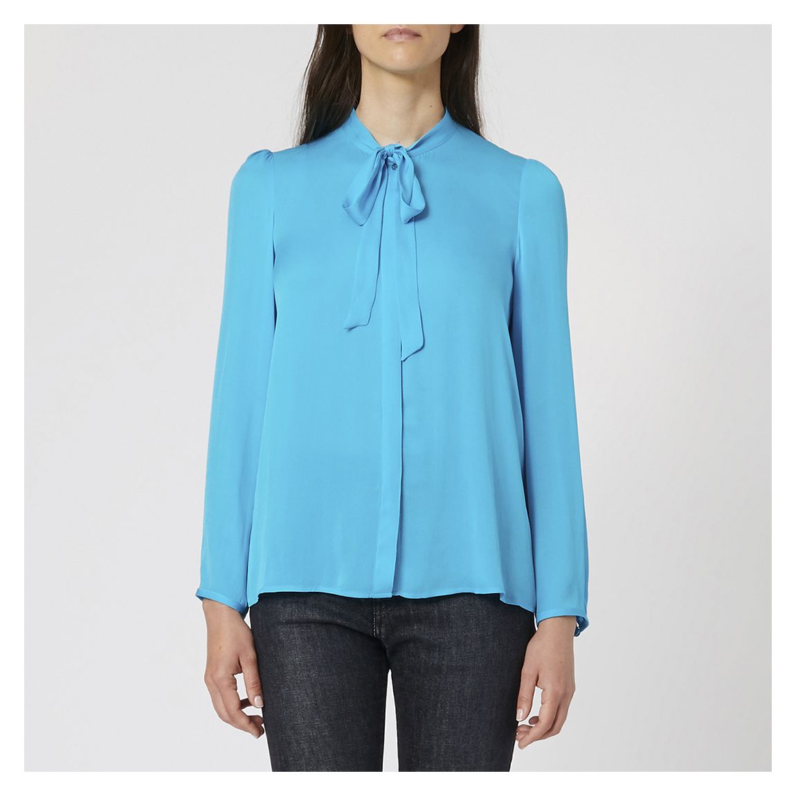 Blue Tie Neck Silk Blend Blouse main product photo