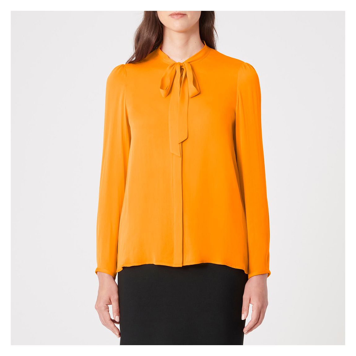 Orange Tie Neck Silk Blend Blouse main product photo