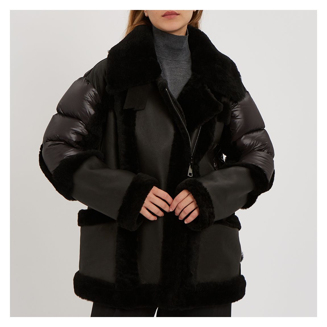 Black Shearling Puffer Aviator main product photo
