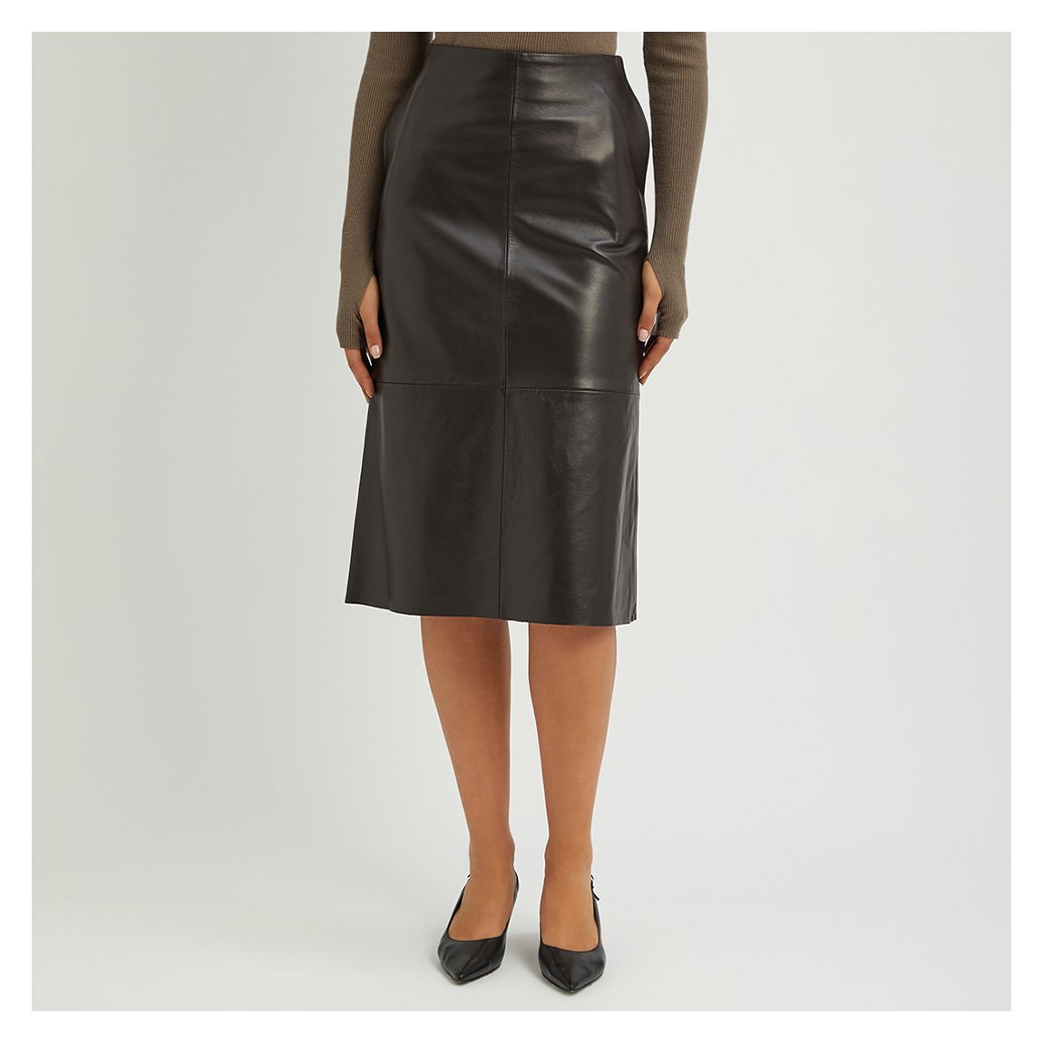 Brown Leather Midi Skirt main product photo