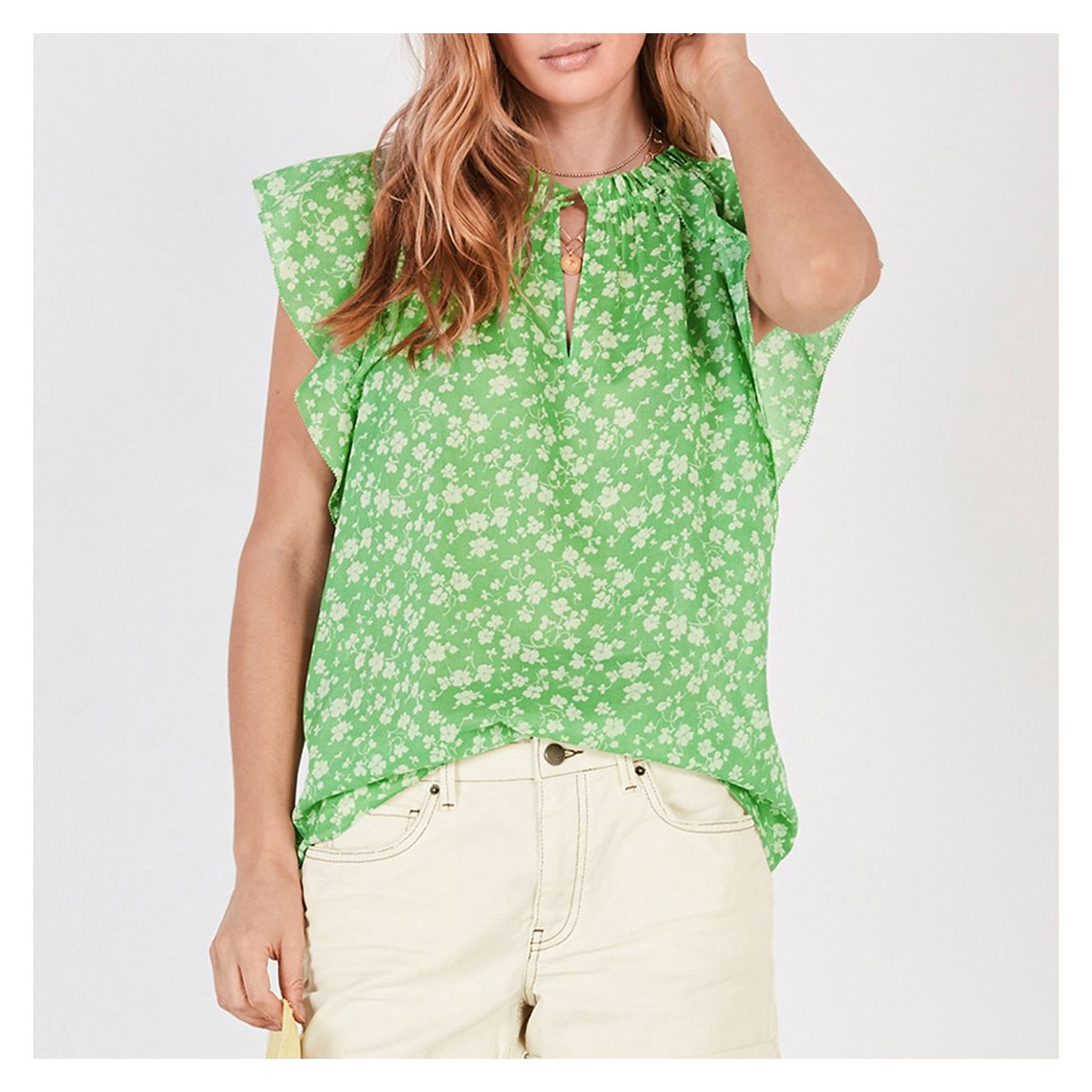 Green Cotton Katy Floral Top main product photo