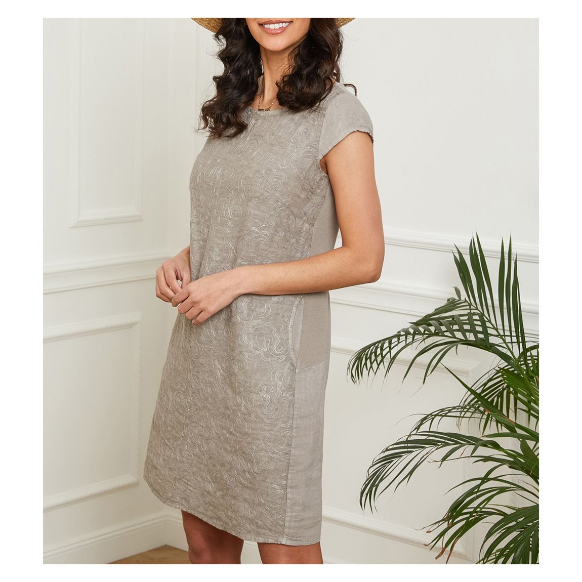 Taupe Straight Fit Linen Dress main product photo