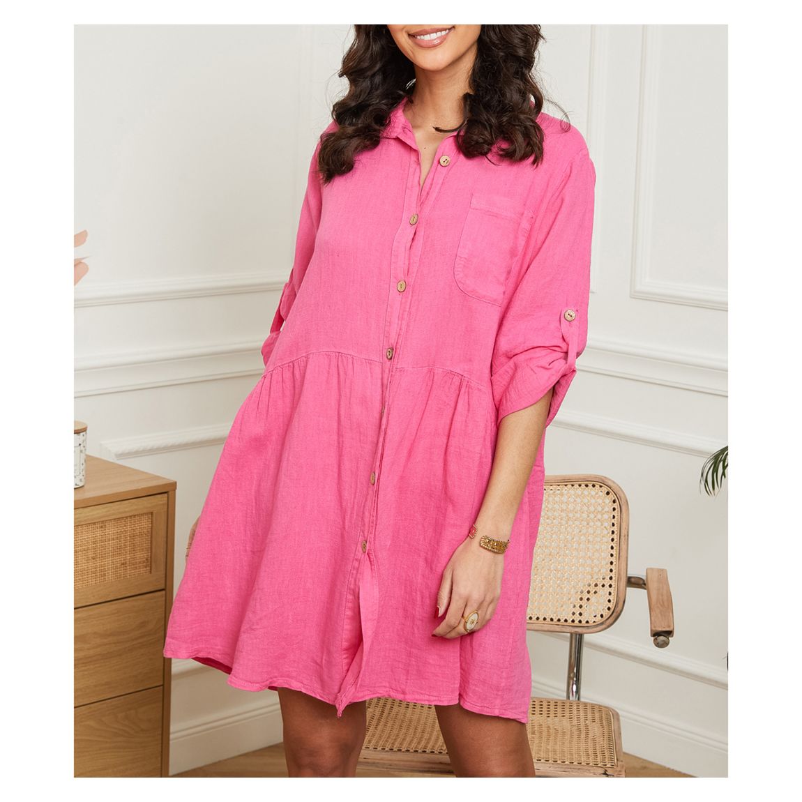 Pink Linen Smock Dress main product photo