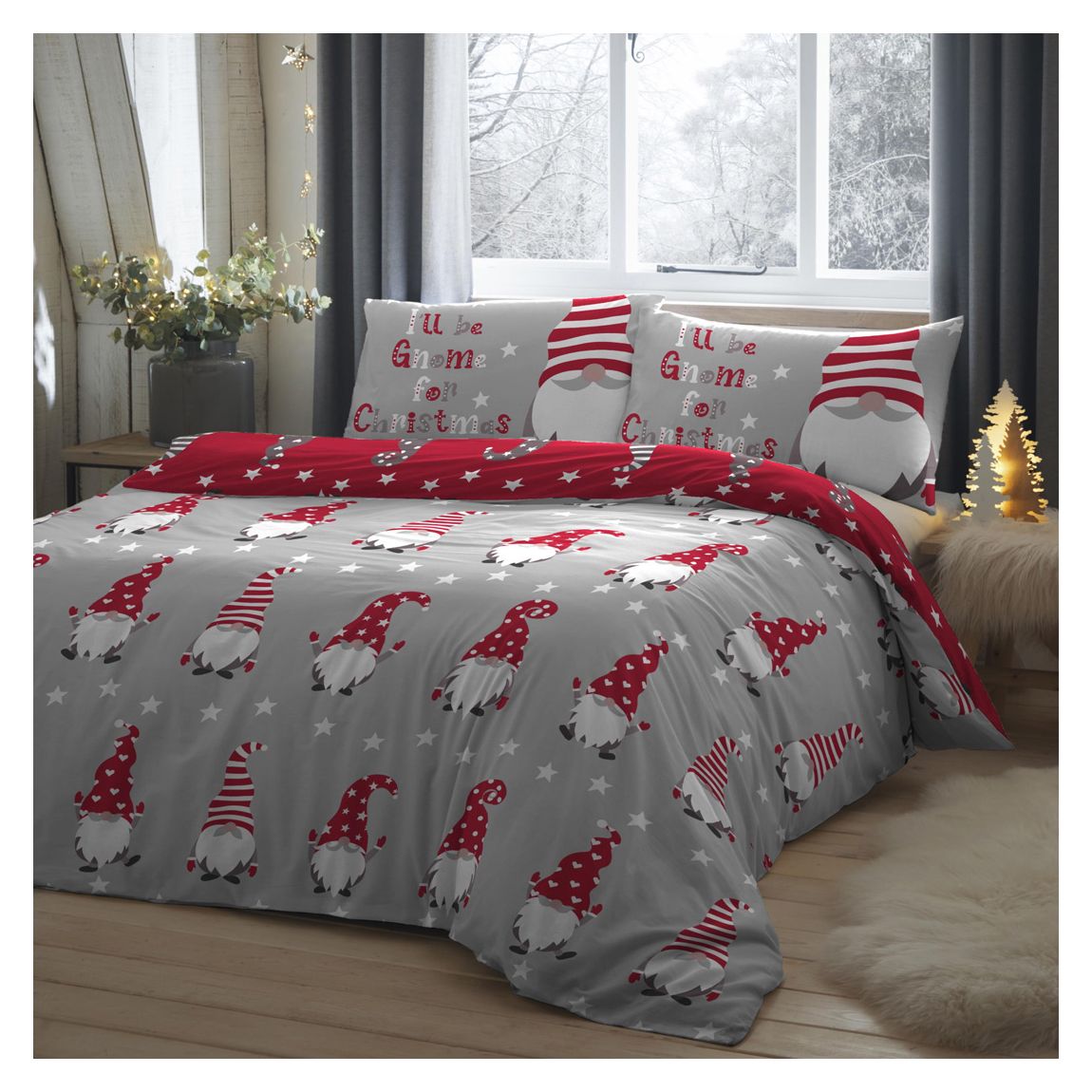 Gonks for Christmas Double Duvet Cover Set, Grey main product photo