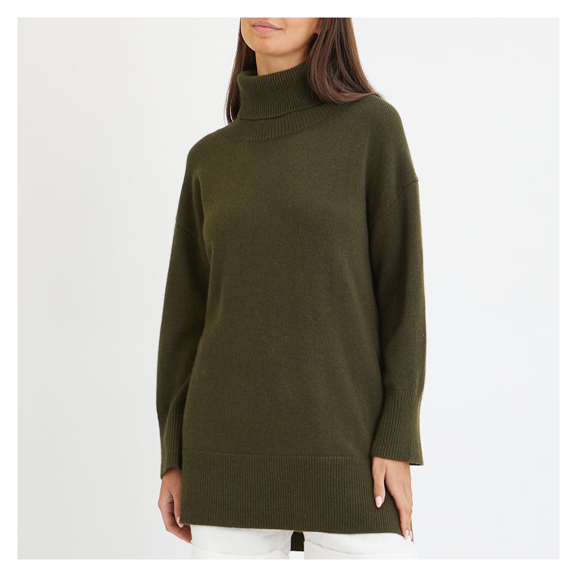 Khaki Cashmere Roll Neck Tunic main product photo