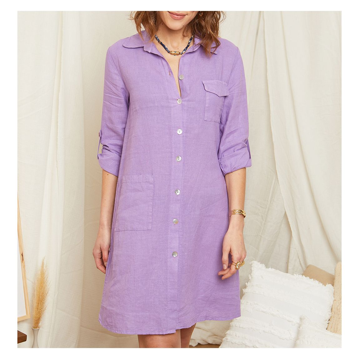 Lilac Linen Mini Dress main product photo