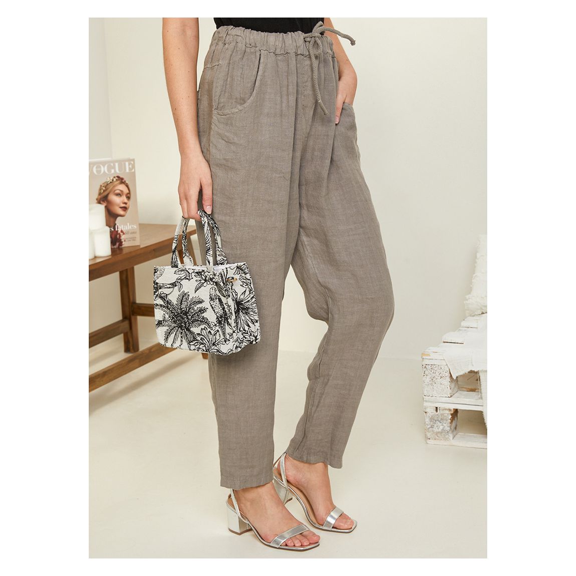 Taupe Straight Leg Linen Trouser main product photo