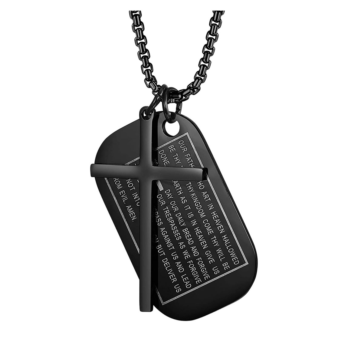 Black Plated Cross & Tag Spiritual Necklace main product photo