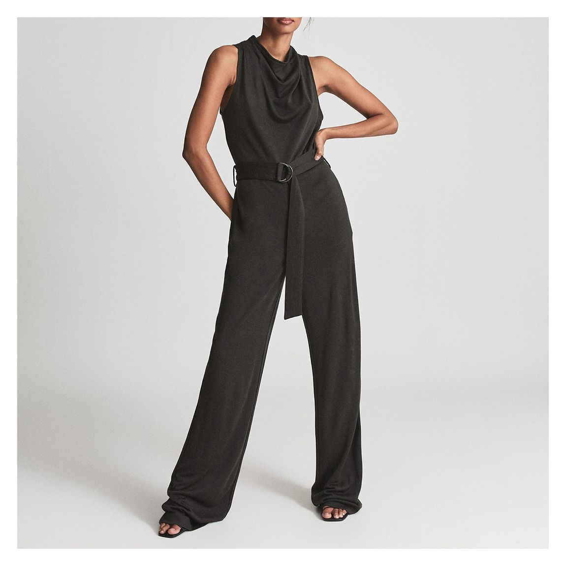 Dark Green Milo Cowl Neck Wool Blend Jumpsuit main product photo