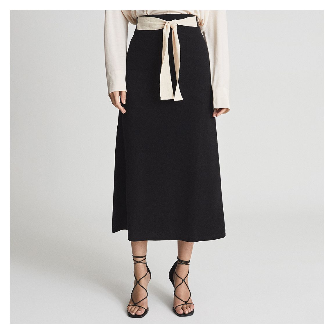 Black Lyla Tie Waist Midi Skirt main product photo
