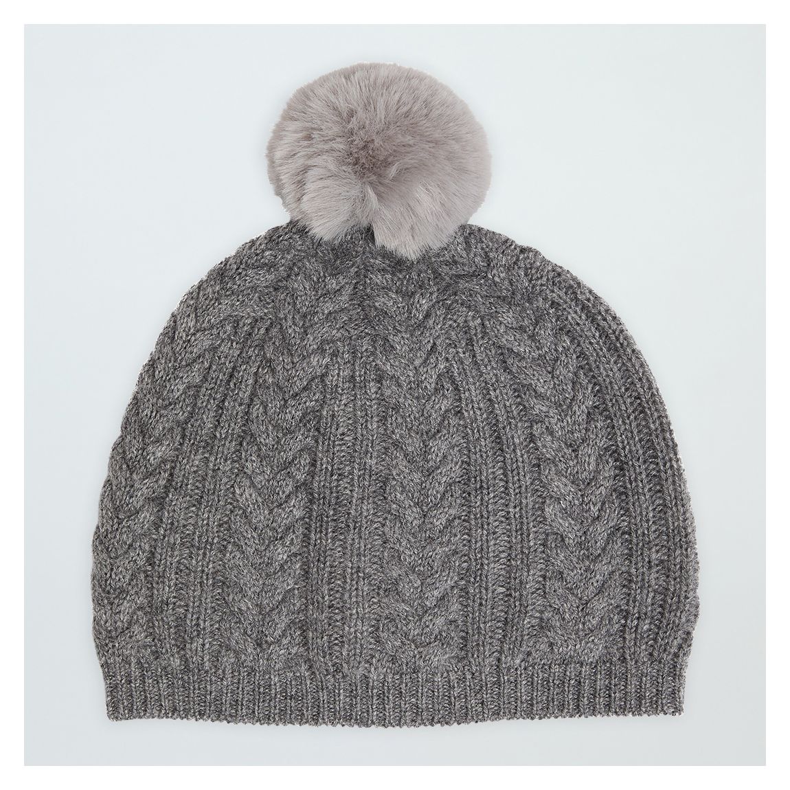 Grey Cable Cashmere Pom Pom Hat main product photo