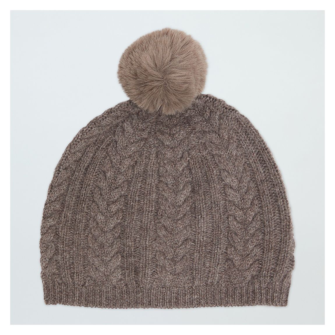 Otter Brown Cable Cashmere Pom Pom Hat main product photo