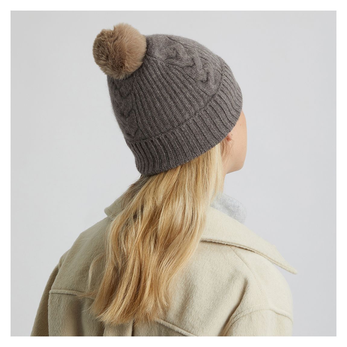 Otter Brown Cable Cashmere Bobble Hat main product photo