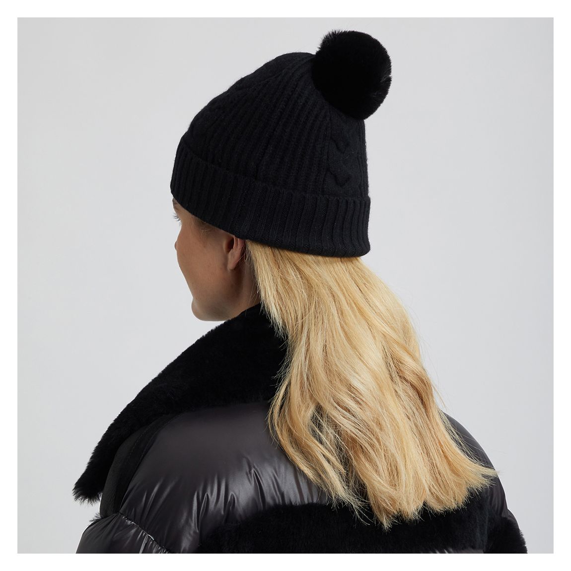 Black Cable Cashmere Bobble Hat main product photo