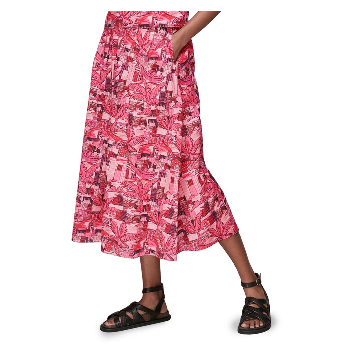 Pink Hawaiian Print Linen Blend Midi Skirt main product photo