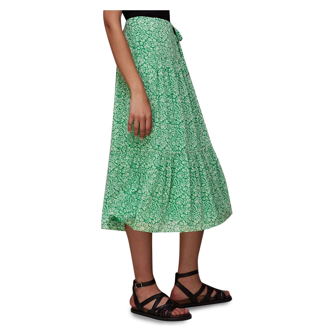 Green Indo Floral Midi Wrap Skirt main product photo