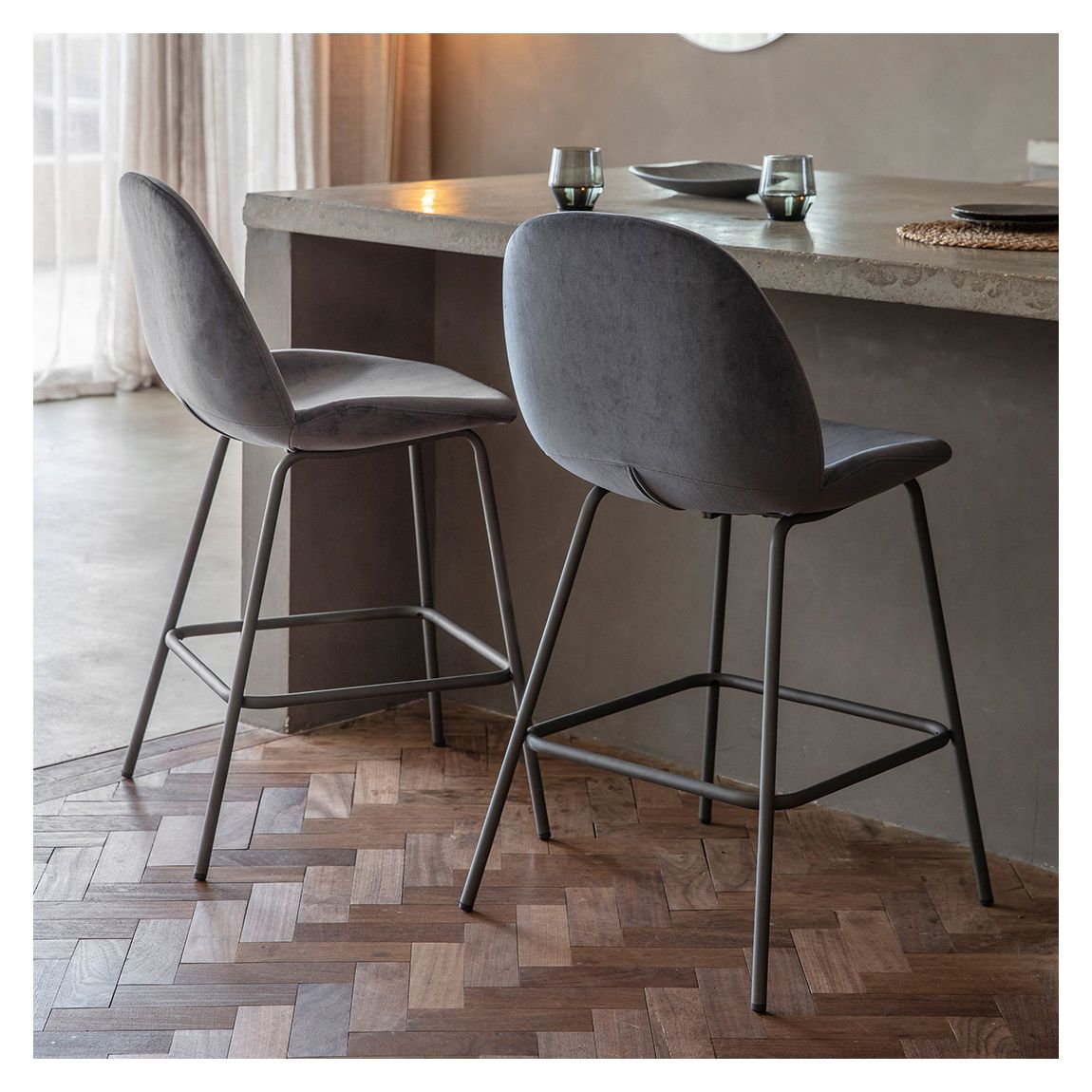 Set of 2 Belmont Stool, Dark Grey Velvet main product photo