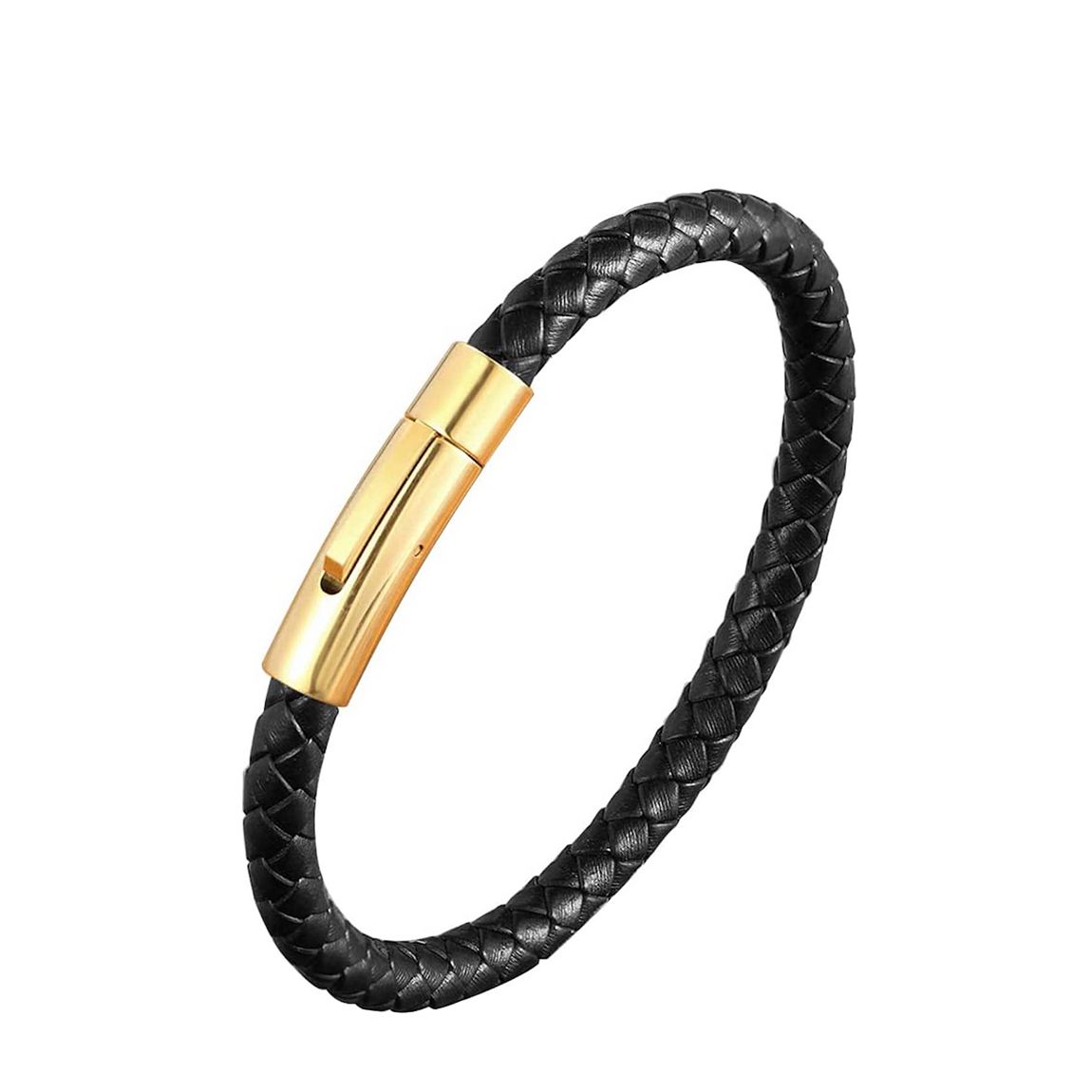 18K Gold Magnetic Black Leather Bracelet main product photo