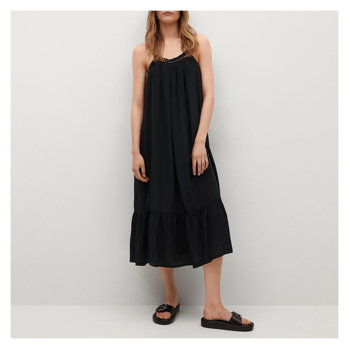 Black Ruffle Hem Midi Dress main product photo
