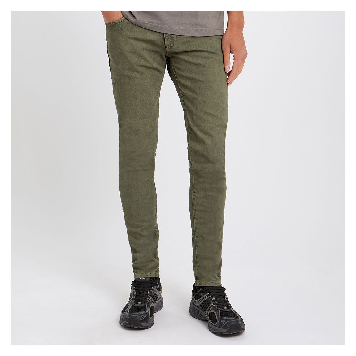 Khaki Green Tapered Stretch Jeans main product photo
