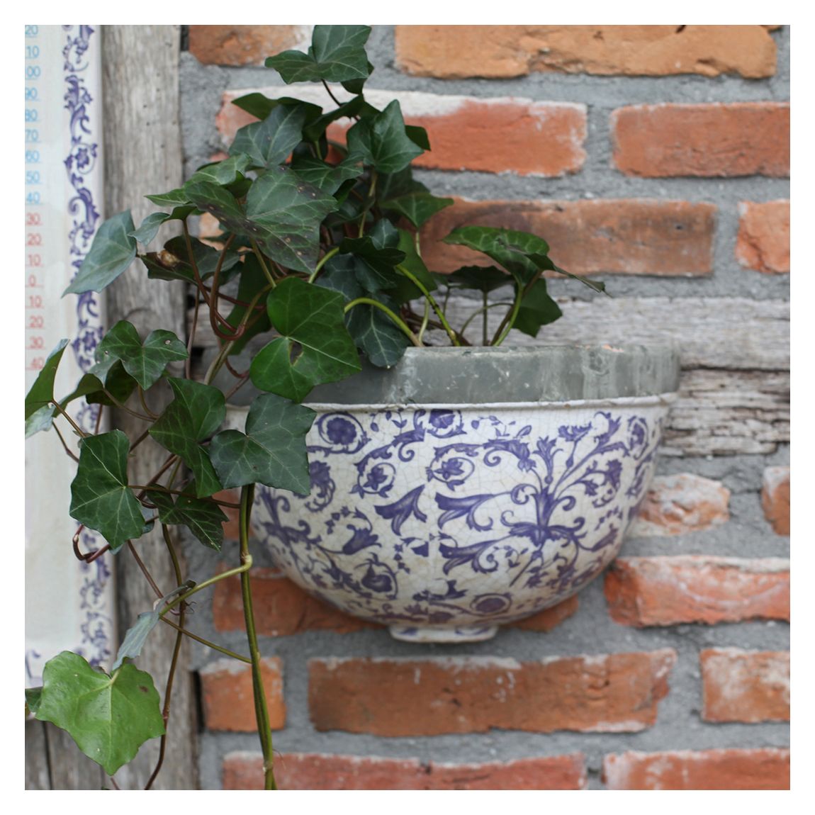 Ceramic Planter, Cream/Blue main product photo