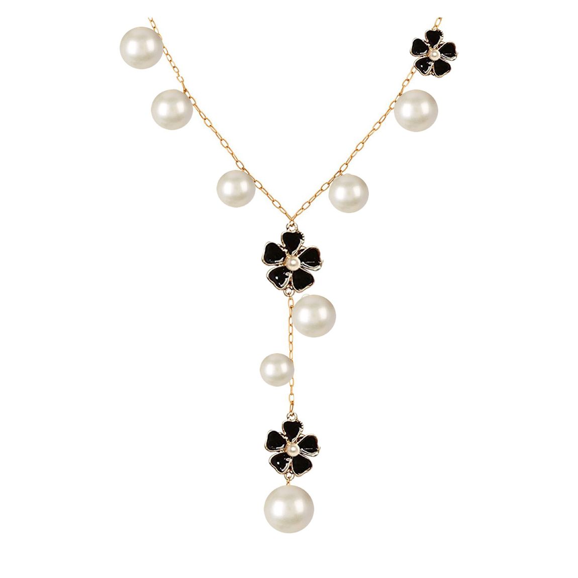 18K Gold Black & White Lariat Floral Necklace main product photo