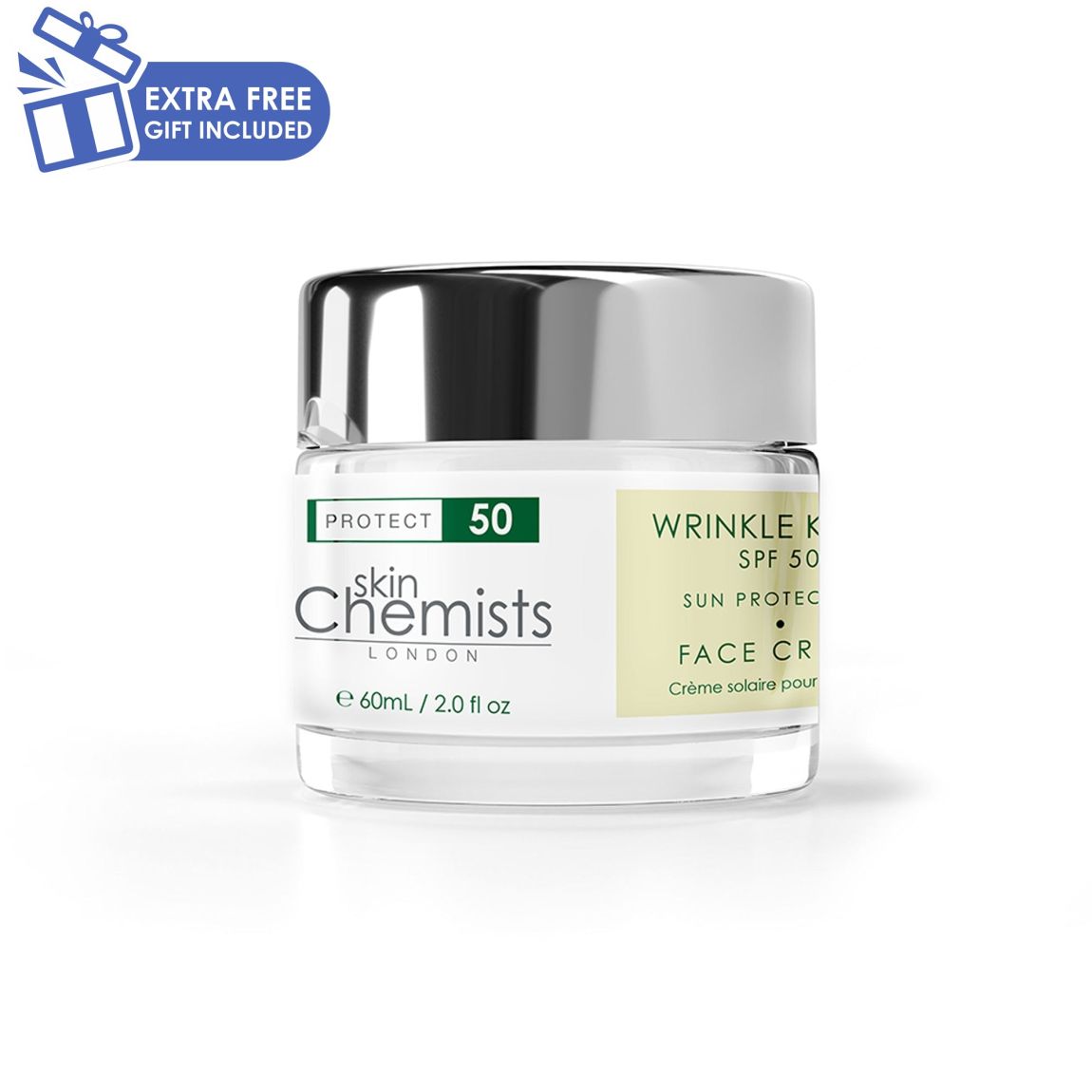 skinChemists Wrinkle Killer Sun Protection Day Moisturiser SPF 50 60ml main product photo