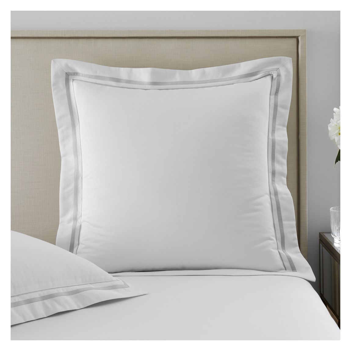 1000TC Pair of Large Square Pillowcases, White/Grey main product photo