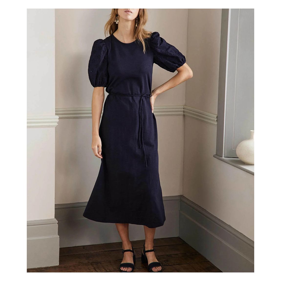 Navy Broderie Cotton Midi Dress main product photo