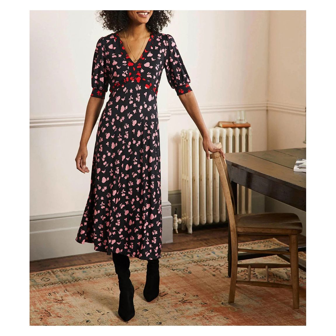 Black Floral Eva Jersey Midi Dress main product photo