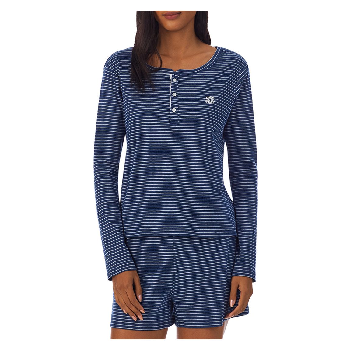 Blue Cotton Rib Henley Short Pyjama Set main product photo
