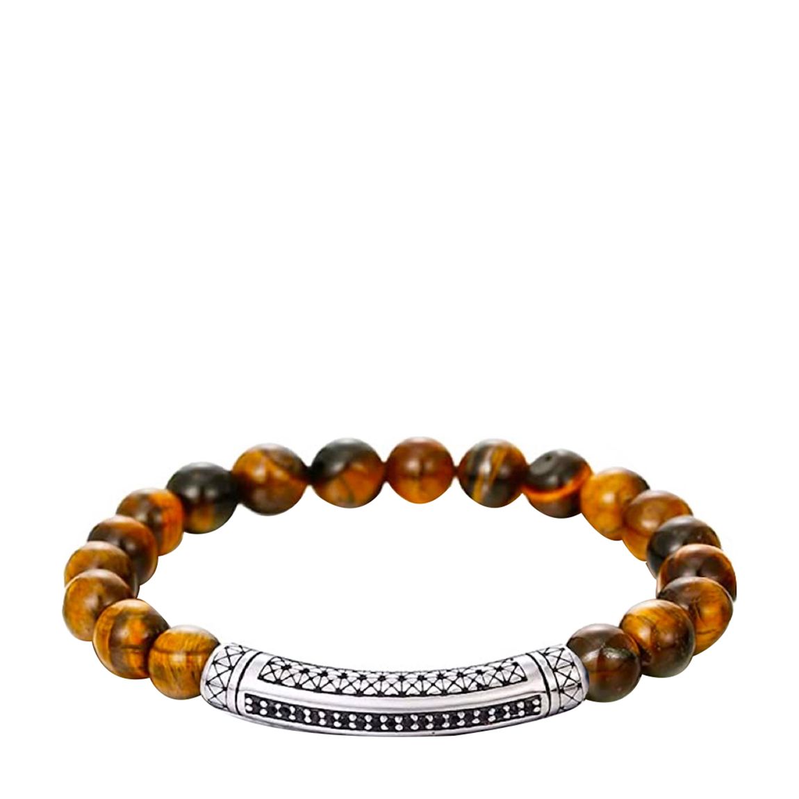 Silver Carved Tiger Eye Black Cz Bar Bracelet main product photo