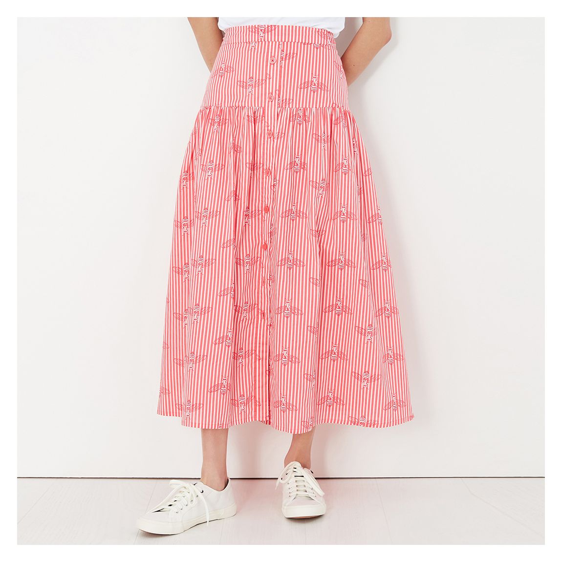 Red Floral Button Through Midi Skirt main product photo