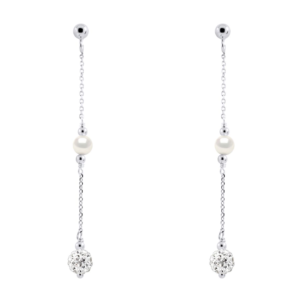 Silver/White Real Cultured Fresh Water Pearl Crystal Ball Earrings main product photo