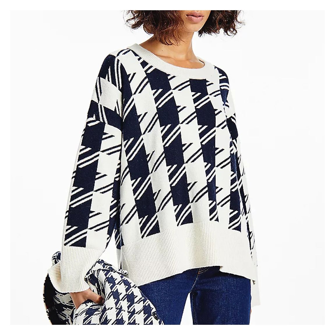 White Houndstooth Wool Blend Jumper main product photo