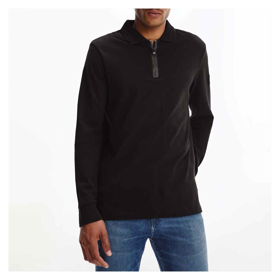 Black Long Sleeve Cotton Blend Polo Shirt main product photo
