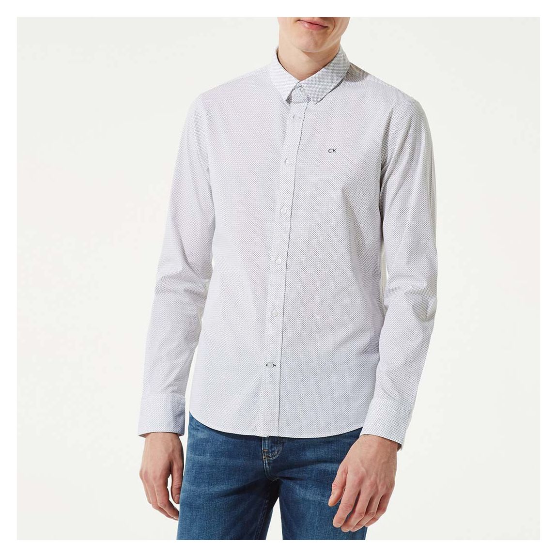 White Micro Print Cotton Blend Shirt main product photo