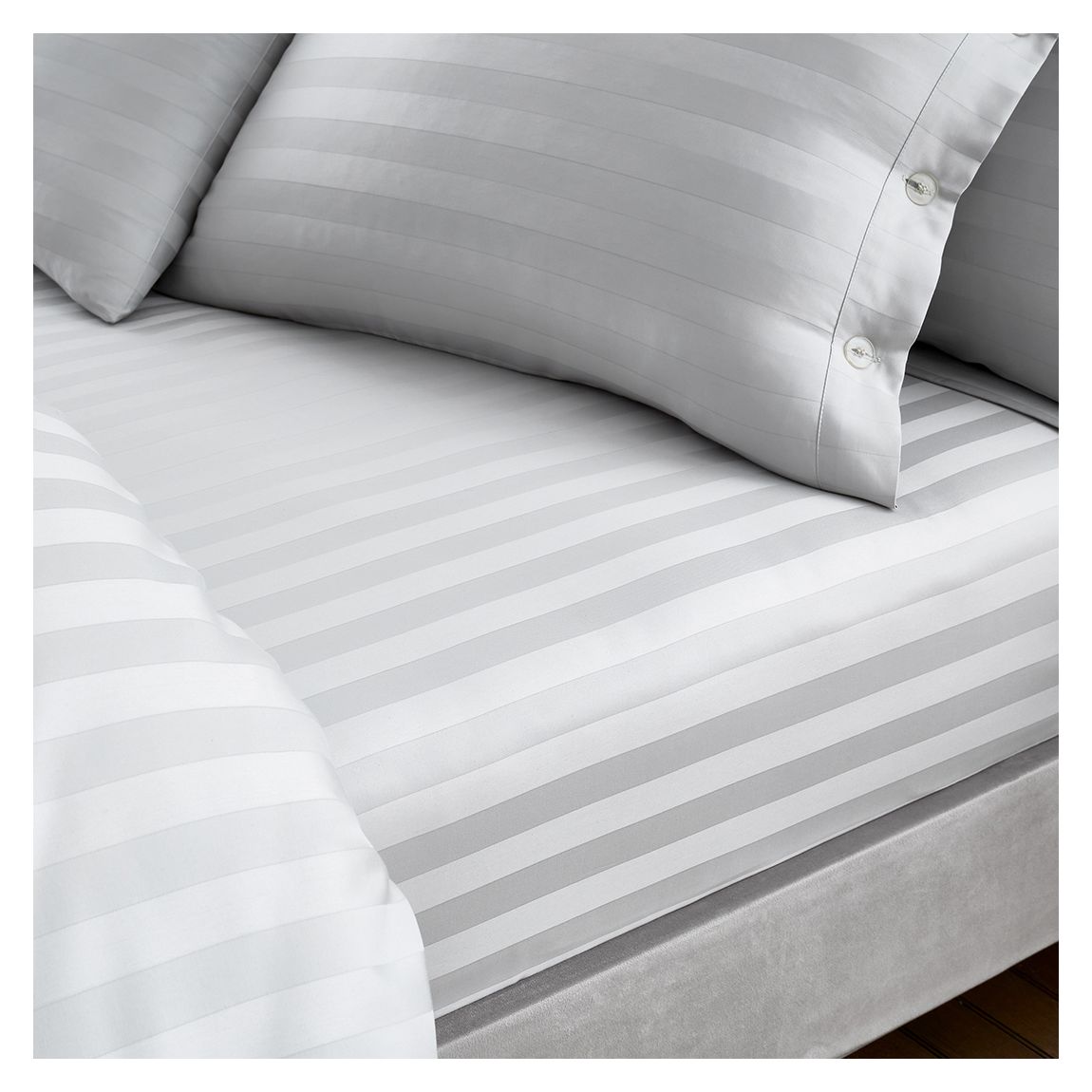 400TC Satin Stripe Double Fitted Sheet, Silver main product photo