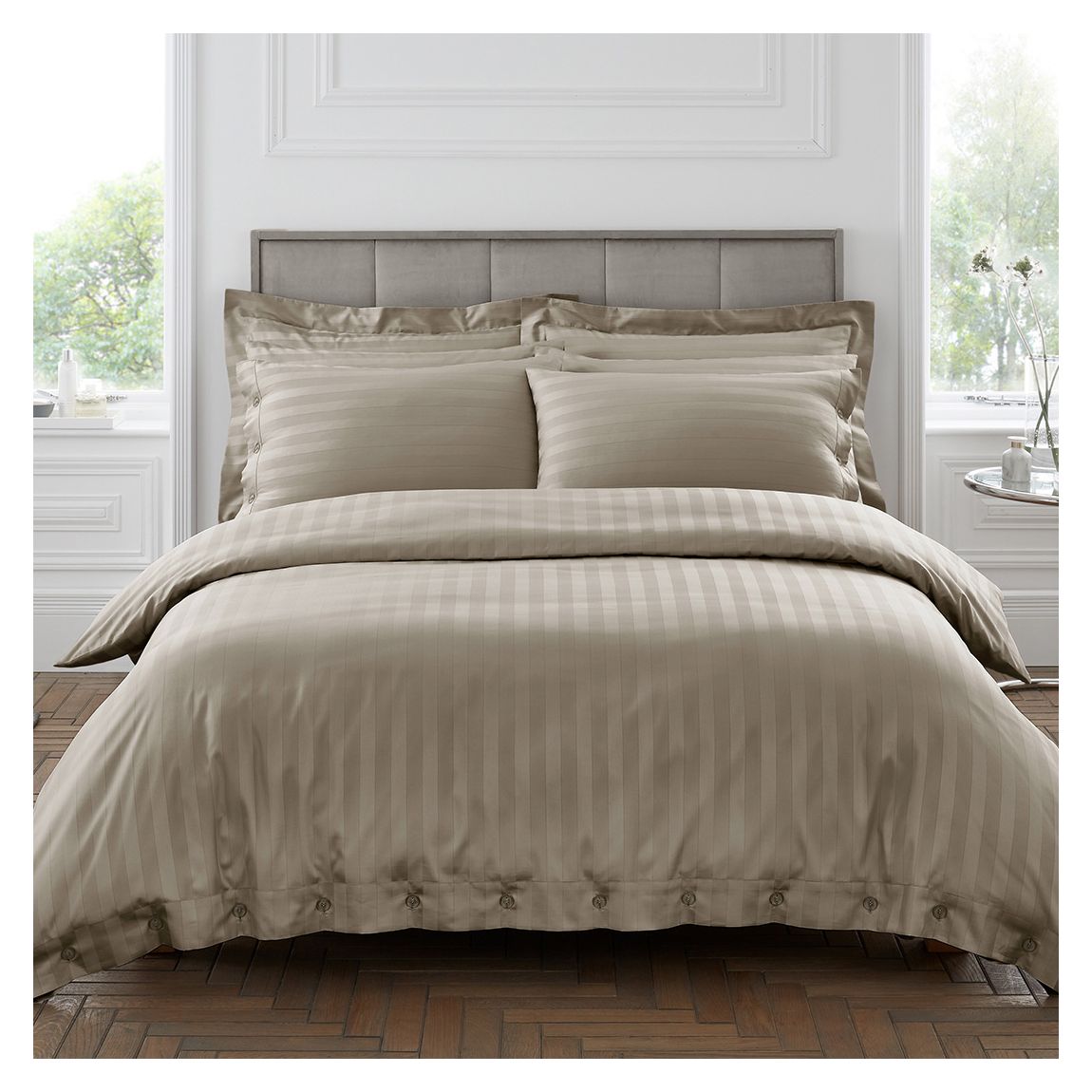 400TC Satin Stripe Double Duvet Cover Set, Taupe main product photo