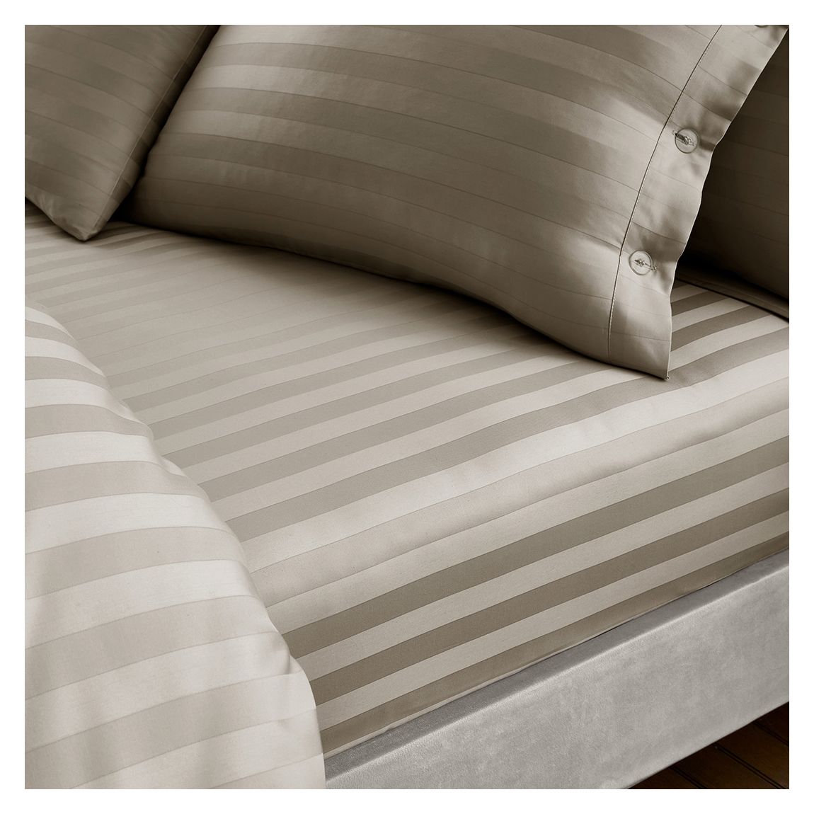 400TC Satin Stripe Double Fitted Sheet, Taupe main product photo