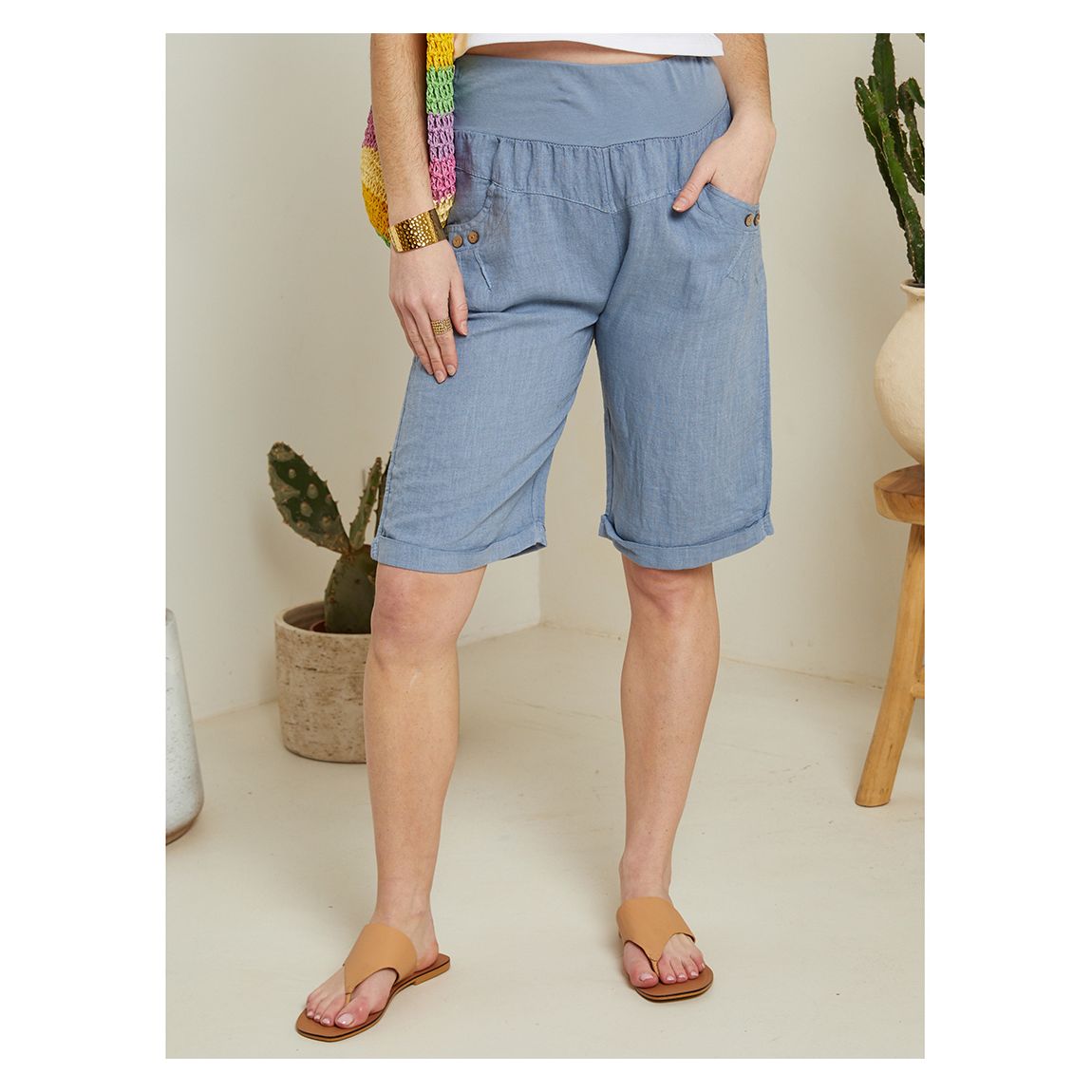 Light Blue Linen Shorts main product photo