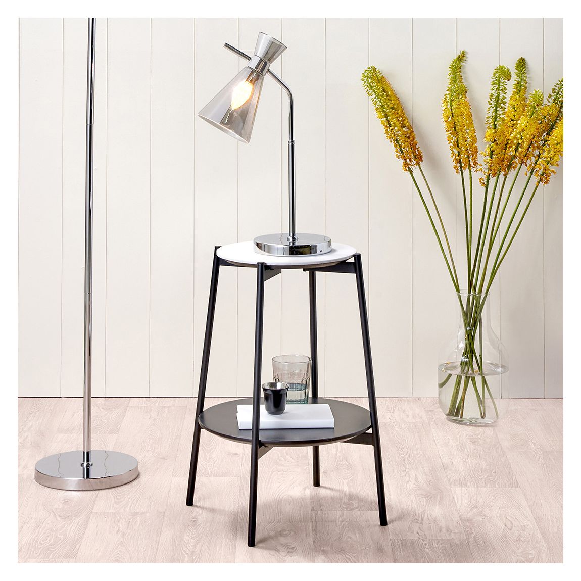 Monroe Smoke Glass and Silver Metal Waisted Table Lamp main product photo