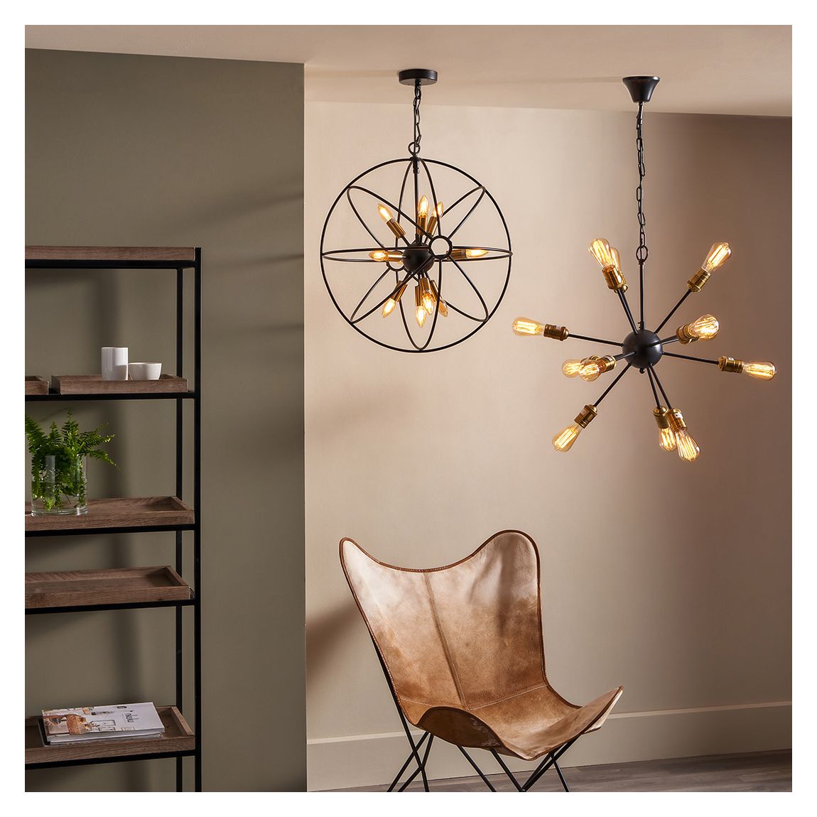 Luna Matt Black and Brushed Gold Metal Sputnik Pendant main product photo