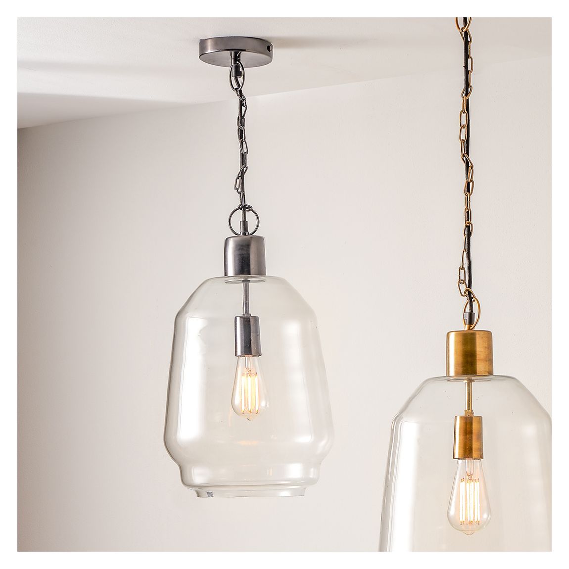 Fia Clear Glass and Black Nickel Metal Chain Drop Pendant main product photo
