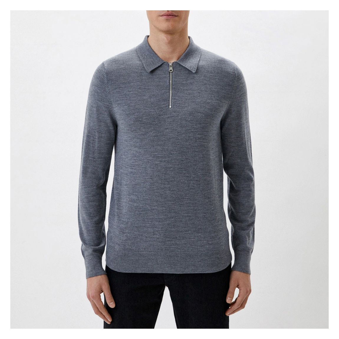 Grey Zipped Polo Wool Jumper main product photo
