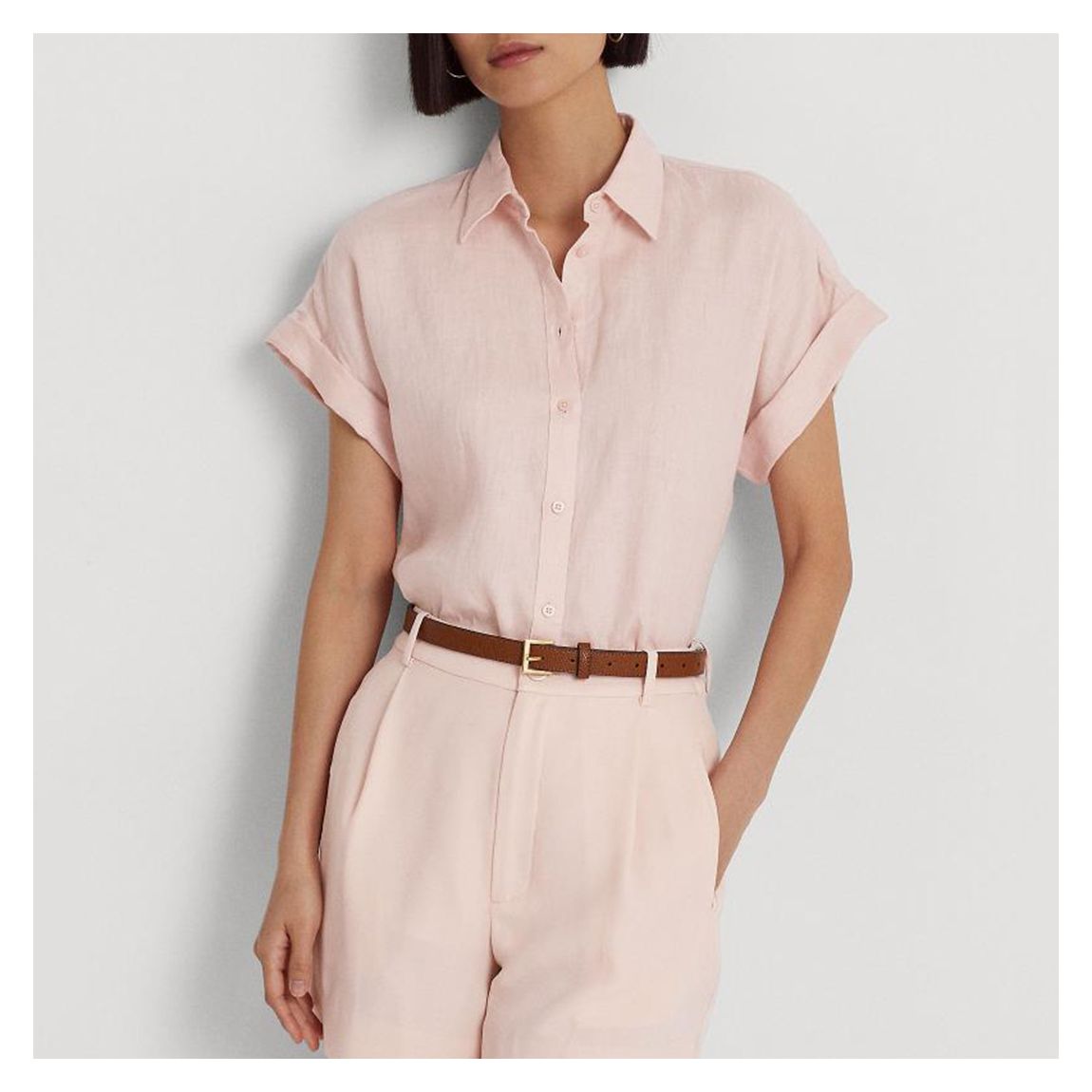 Pale Pink Button Through Linen Shirt main product photo