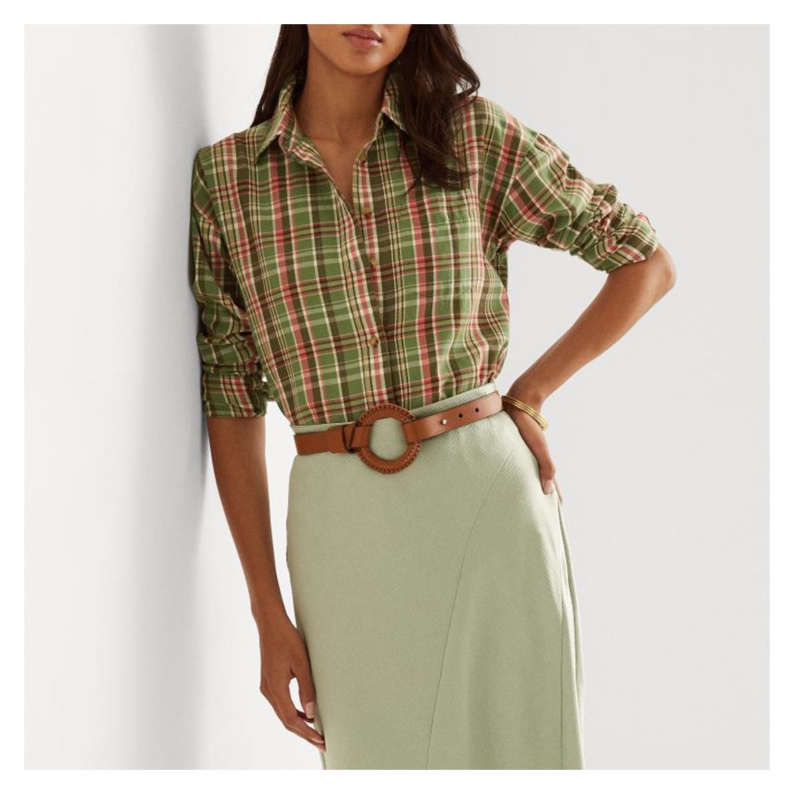 Green Check Print Cotton Shirt main product photo