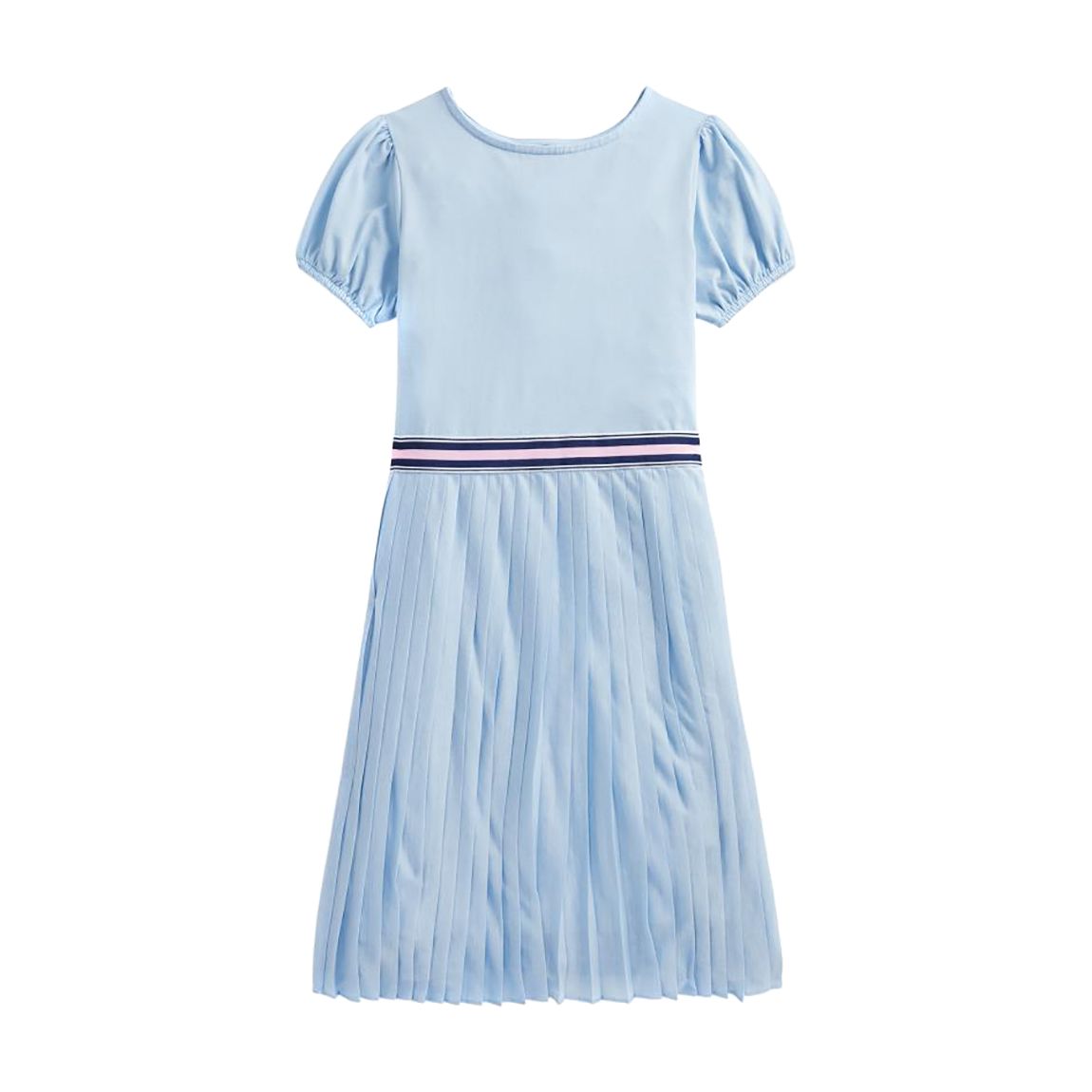 Older Girl's Blue Pleated Cotton Blend Dress main product photo