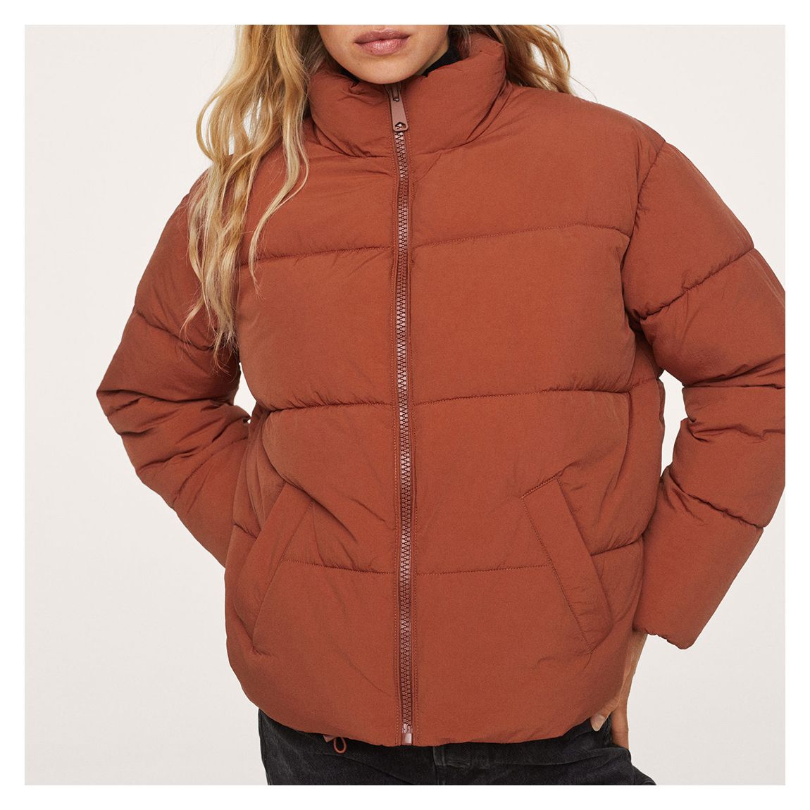 Rust Side Zip Quilted Coat main product photo
